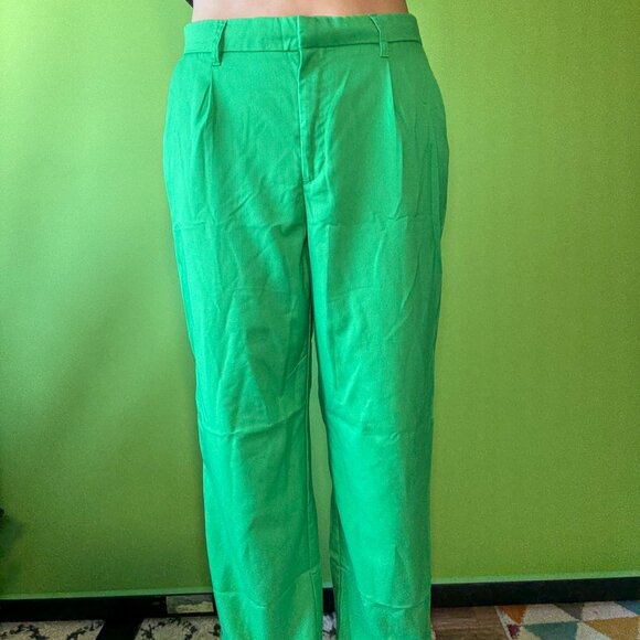 Green straight leg high-waisted pants trousers with stretchy waist band / H&M L - Picture 2 of 4